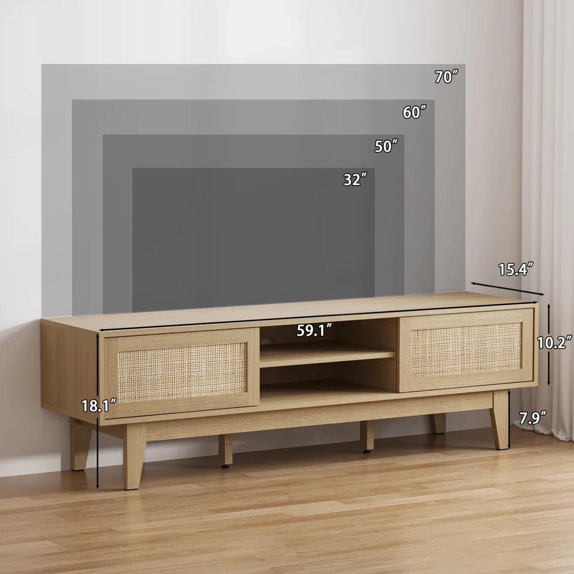 Wooden TV Stand with Rattan Doors - photo 3
