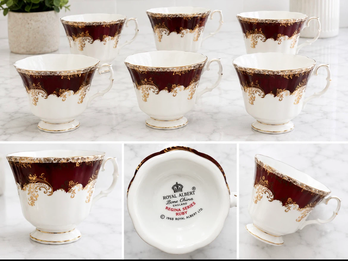 Royal Albert Regina VINTAGE Series Ruby Teacups Set