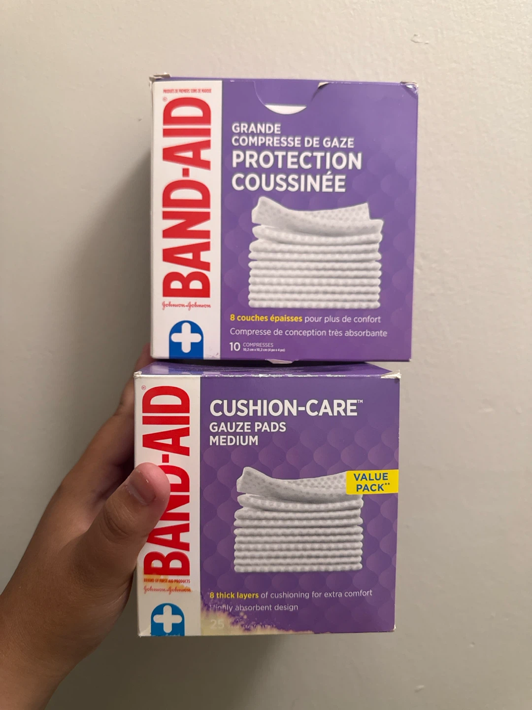 2 boxes of BAND-AID Cushion Gauze Pads Medium and Large 25 count