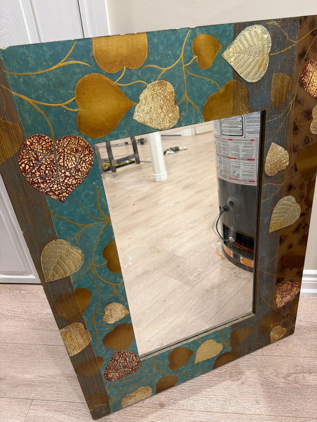 Decorative Wall Mirror with Heart and Leaf Design