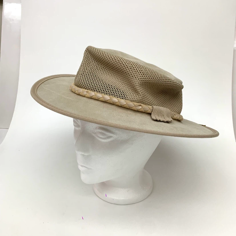 Mens Safari Hat Wide Brim Sun Hat Mesh Outdoor Hiking Travel Tan
