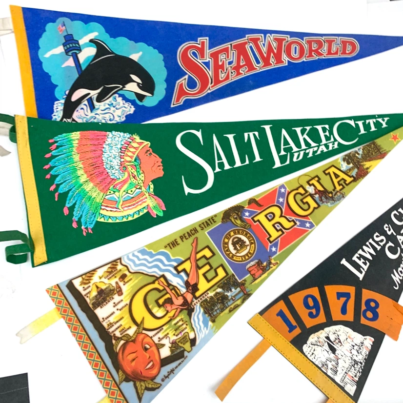 4 Vintage Travel Pennants Felt Souvenir Flags Collectible Decor - photo 2