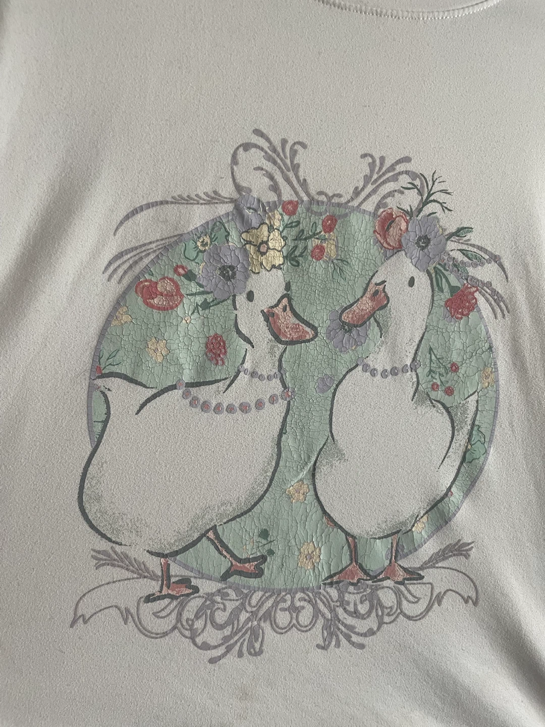 White T-Shirt with Duck Graphic large women