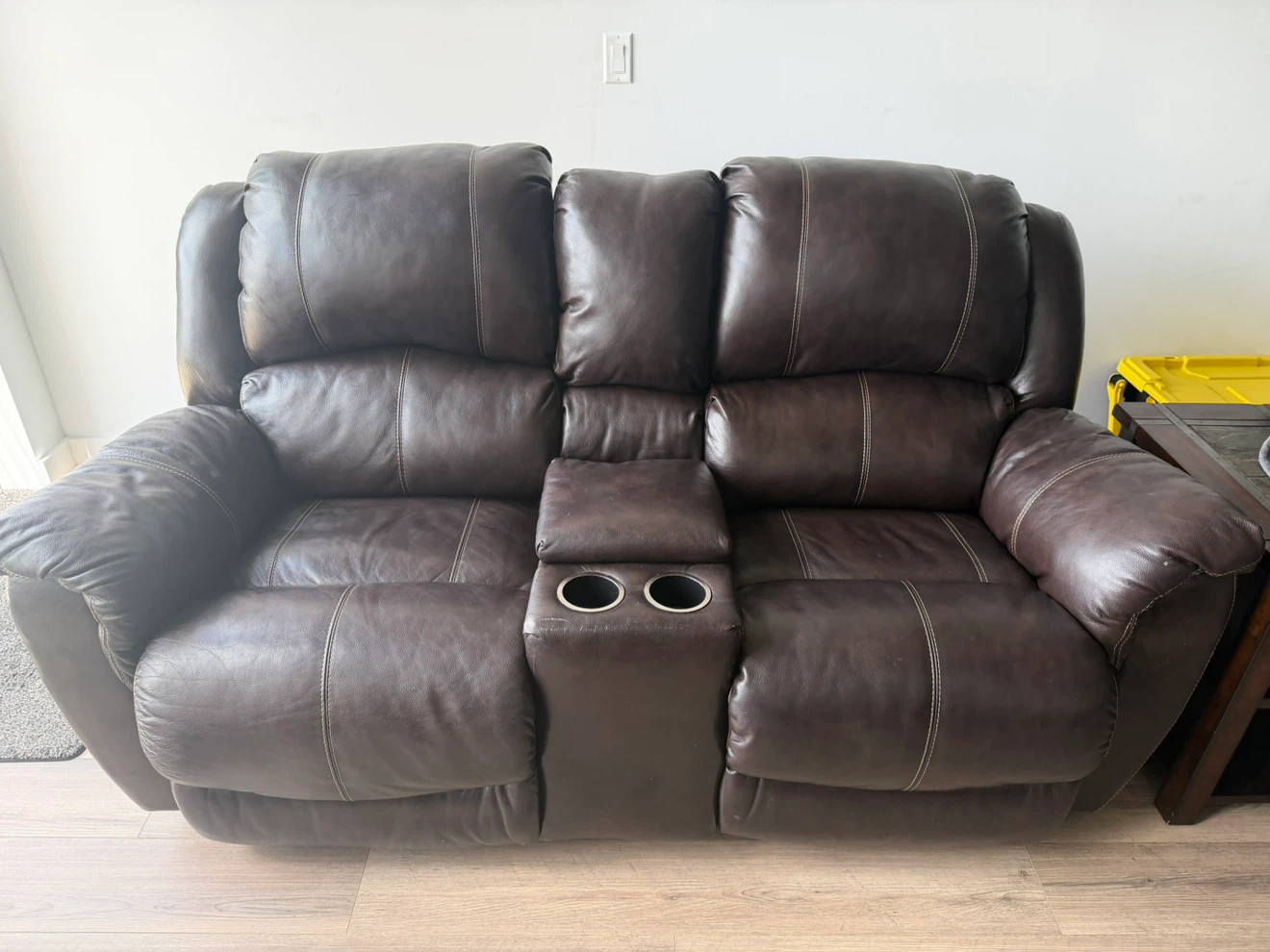 Darvin electronic Italian leather love seat with dual recline.