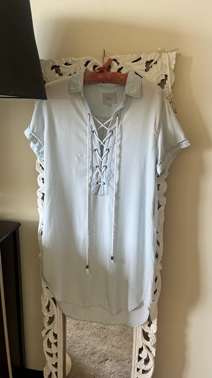 Rails Light Blue Chambray Lace-Up Shirt Dress Size S - photo 2