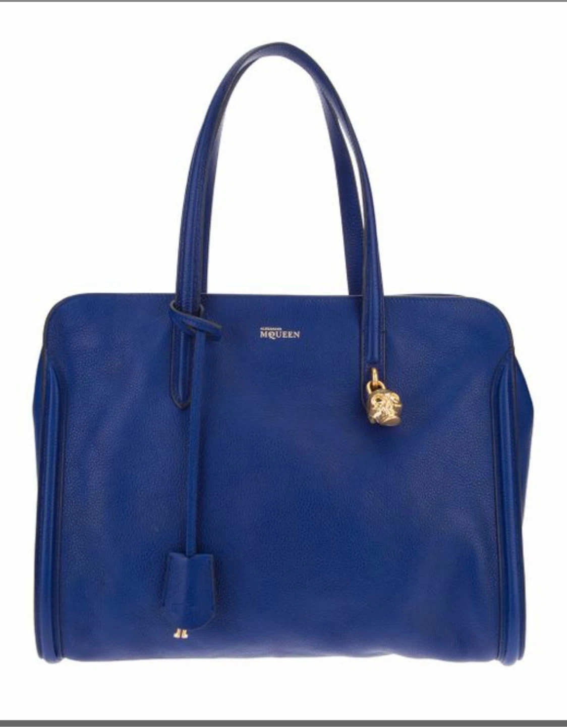 Alexander McQueen Blue Leather Satchel Bag with Skull Clasp