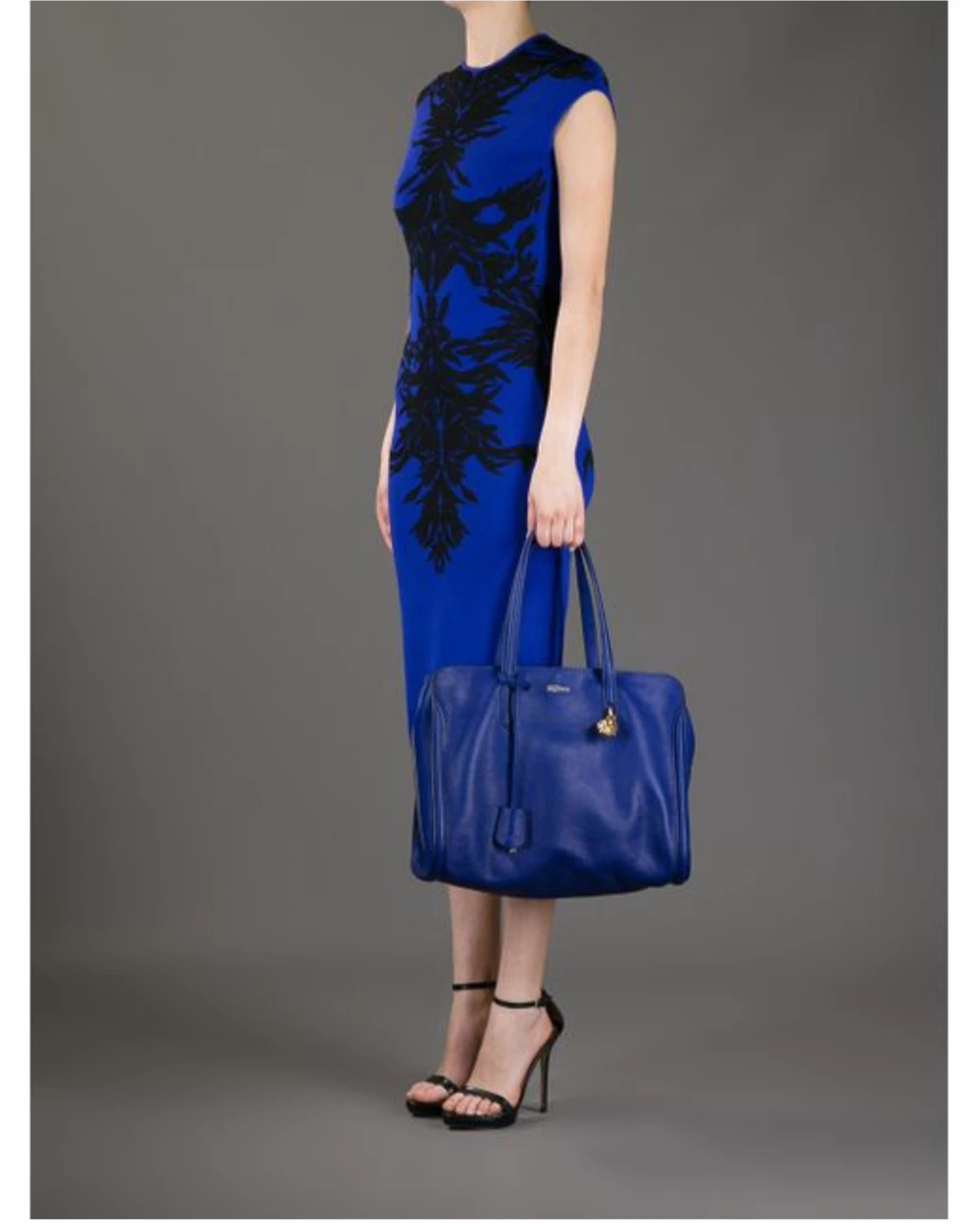 Alexander McQueen Blue Leather Satchel Bag with Skull Clasp - photo 2