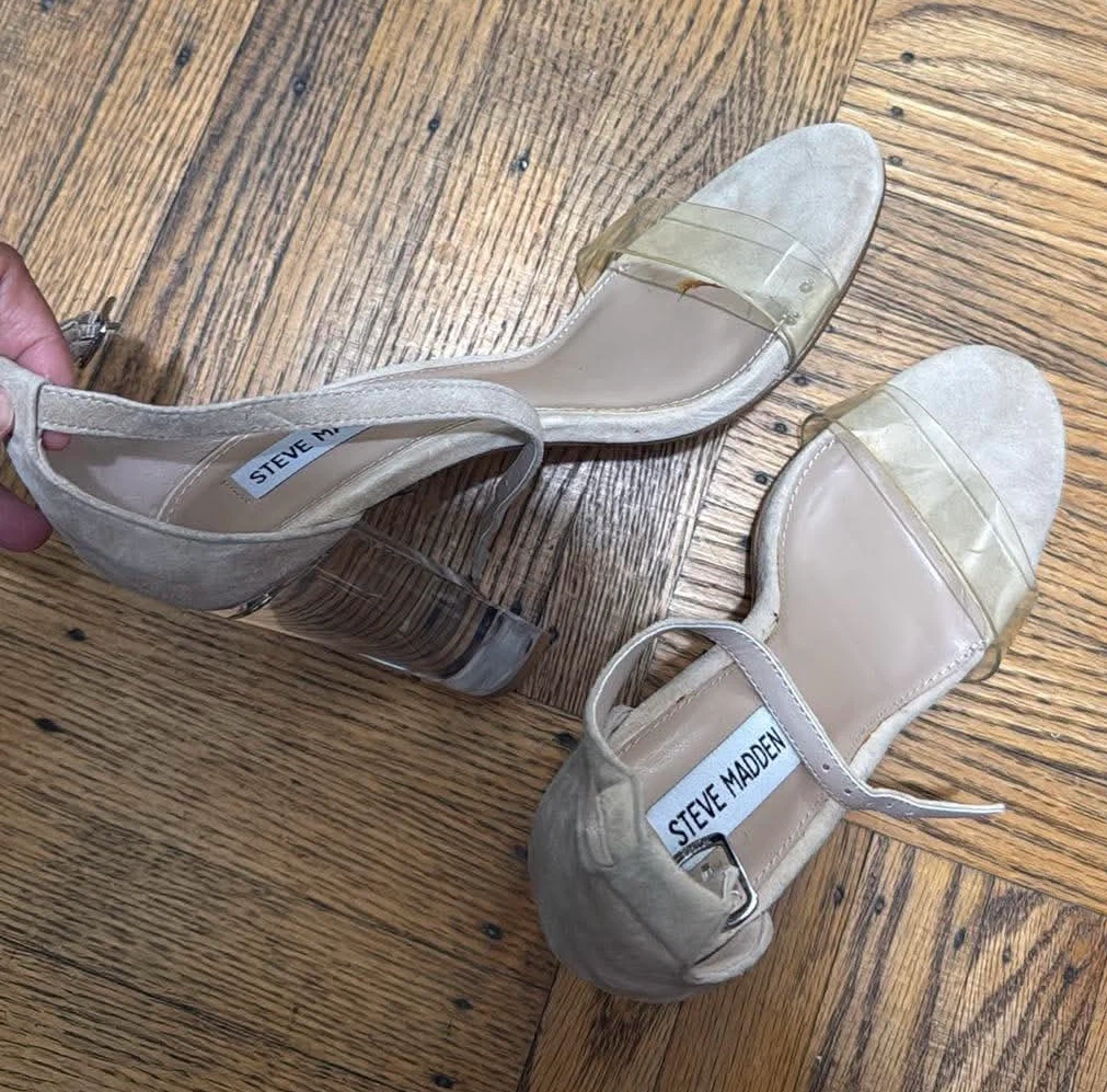 Steve Madden beige heels with clear straps