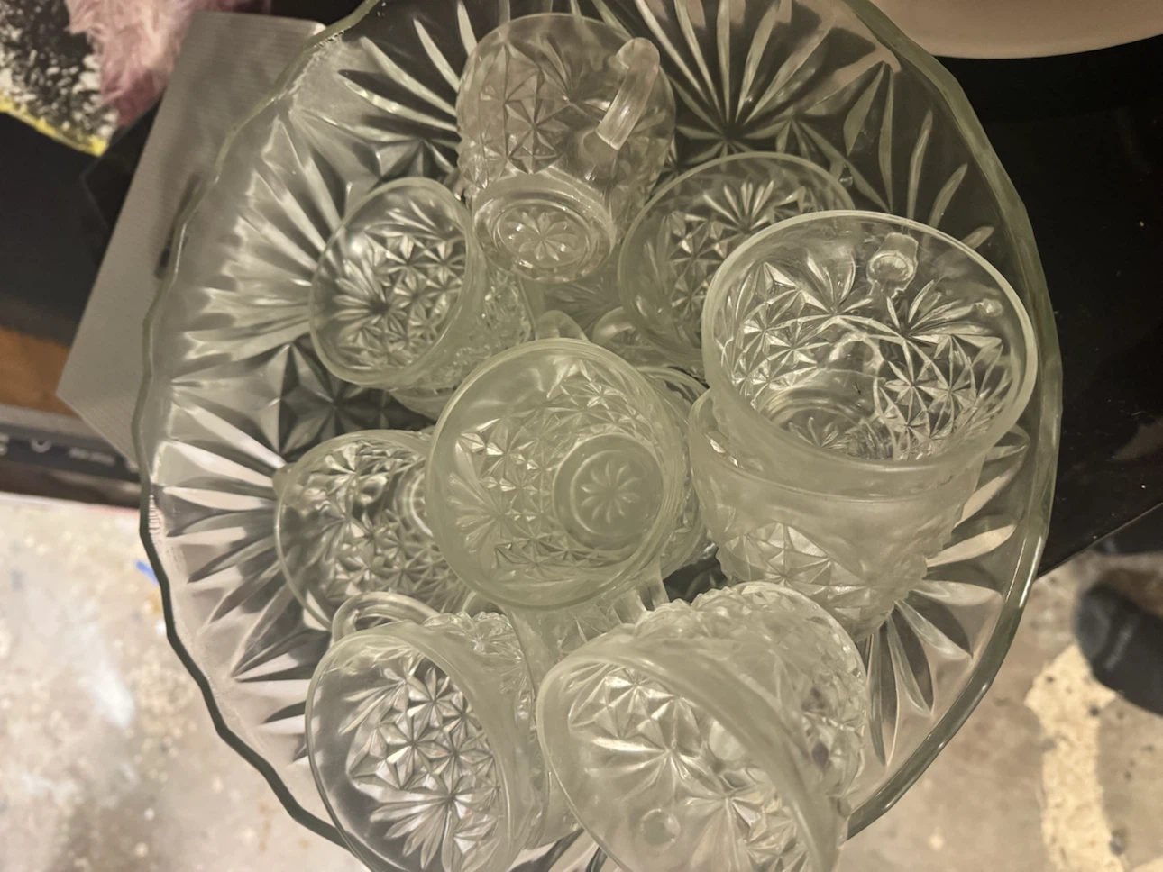 Vintage Glass Punch Bowl with Cups