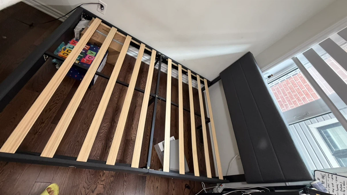 Dark Grey Upholstered Bed Frame with Slats