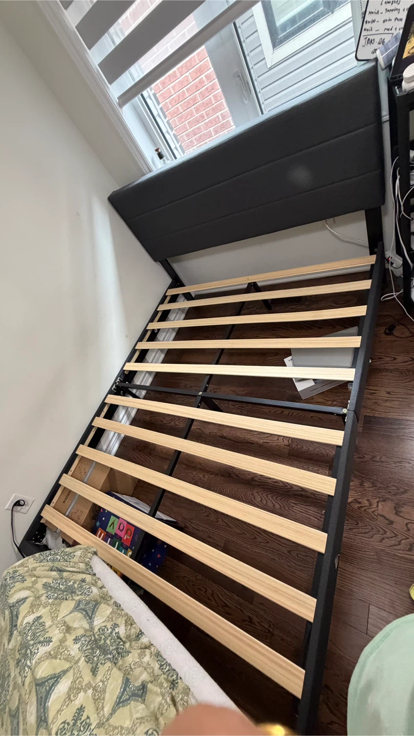 Dark Grey Upholstered Bed Frame with Slats - photo 3