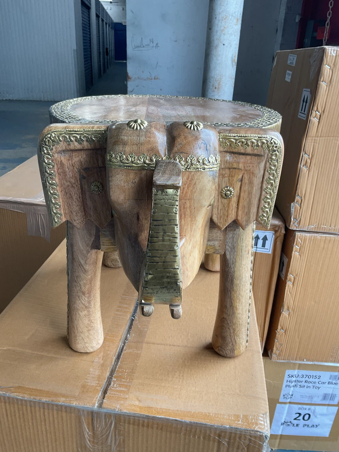 Wooden Elephant Side Table with Brass Accents - photo 2