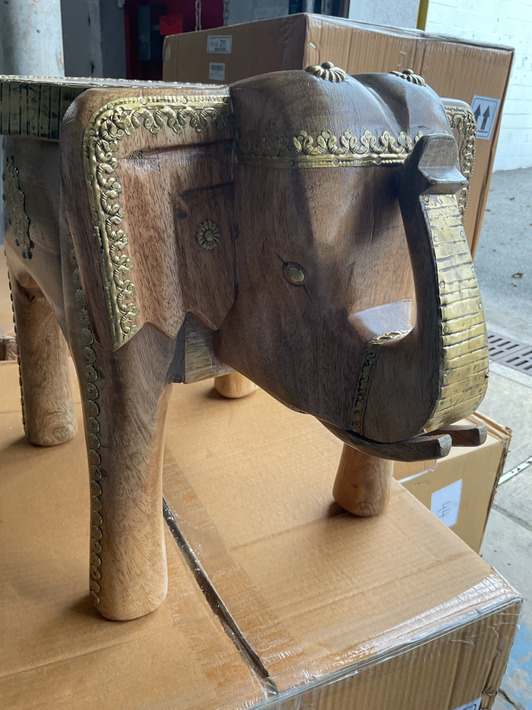 Wooden Elephant Side Table with Brass Accents - photo 3