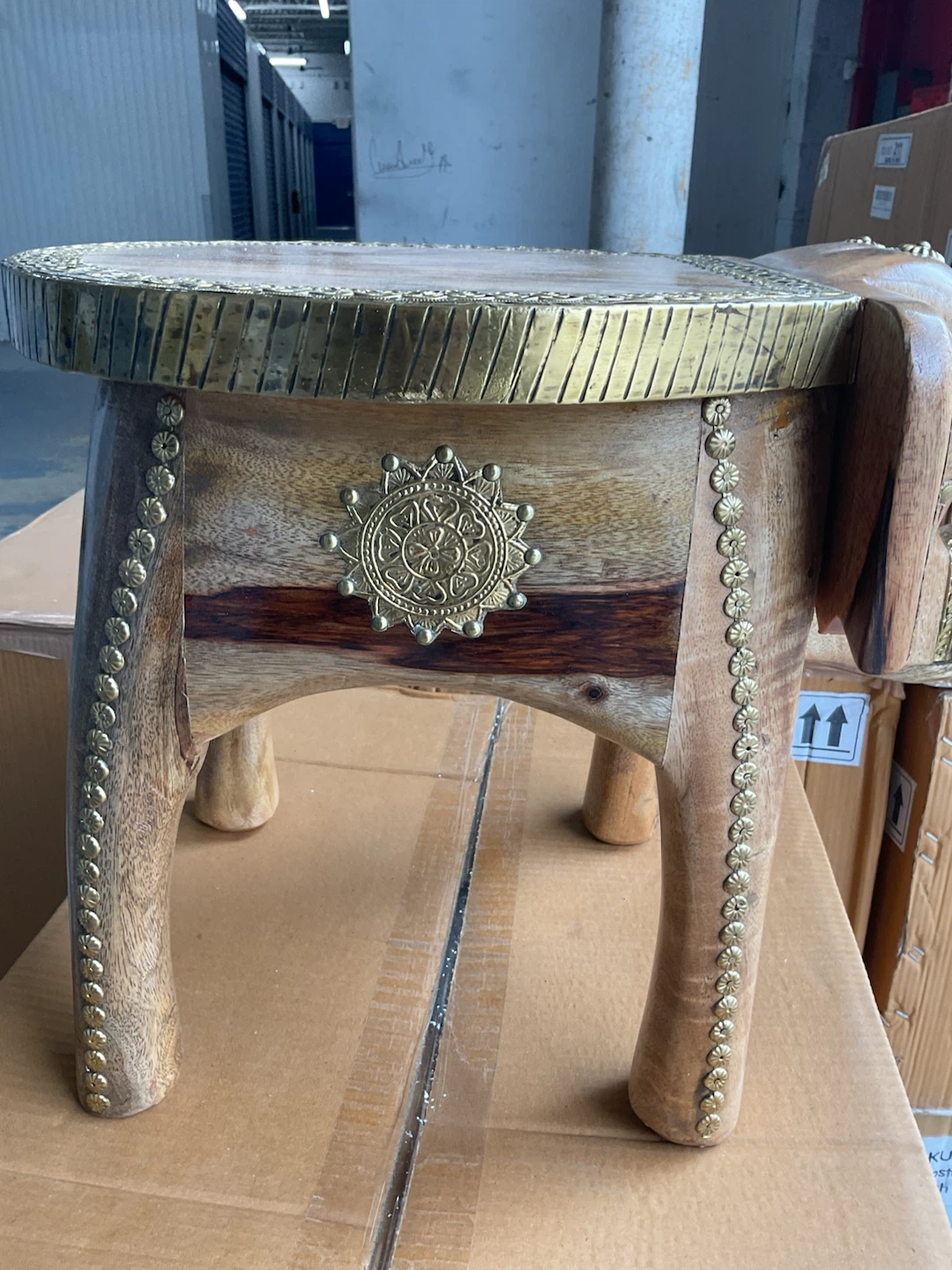 Wooden Elephant Side Table with Brass Accents - photo 4