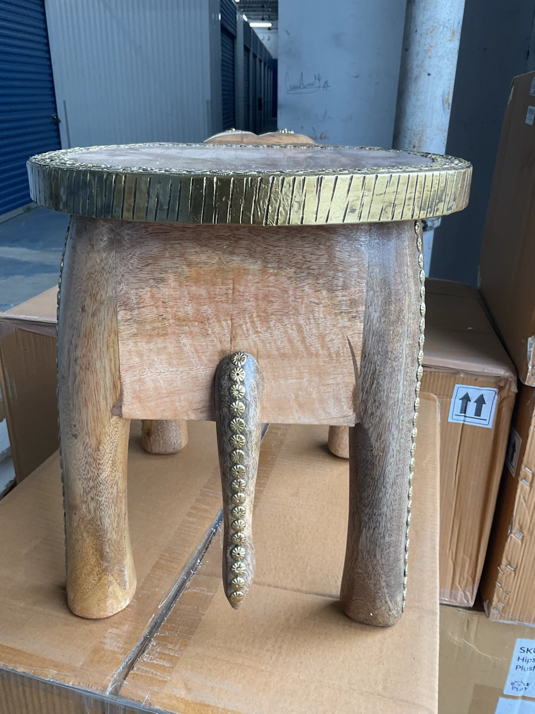 Wooden Elephant Side Table with Brass Accents - photo 5