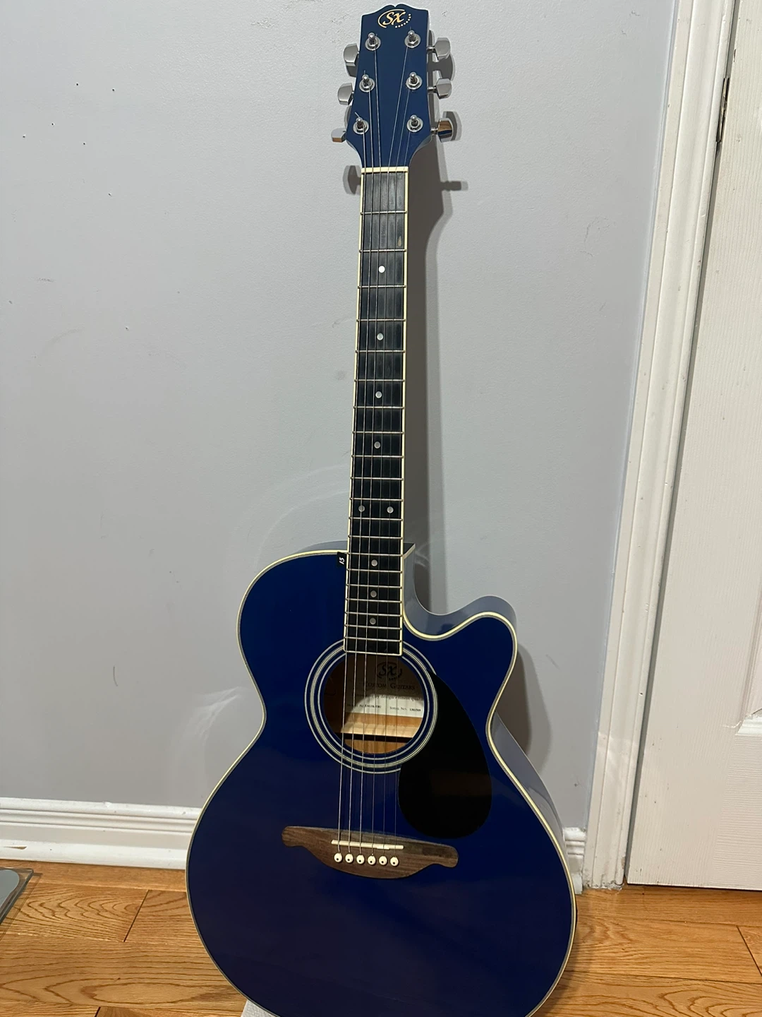 SX Blue Acoustic Electric Guitar with heavy duty hard Case