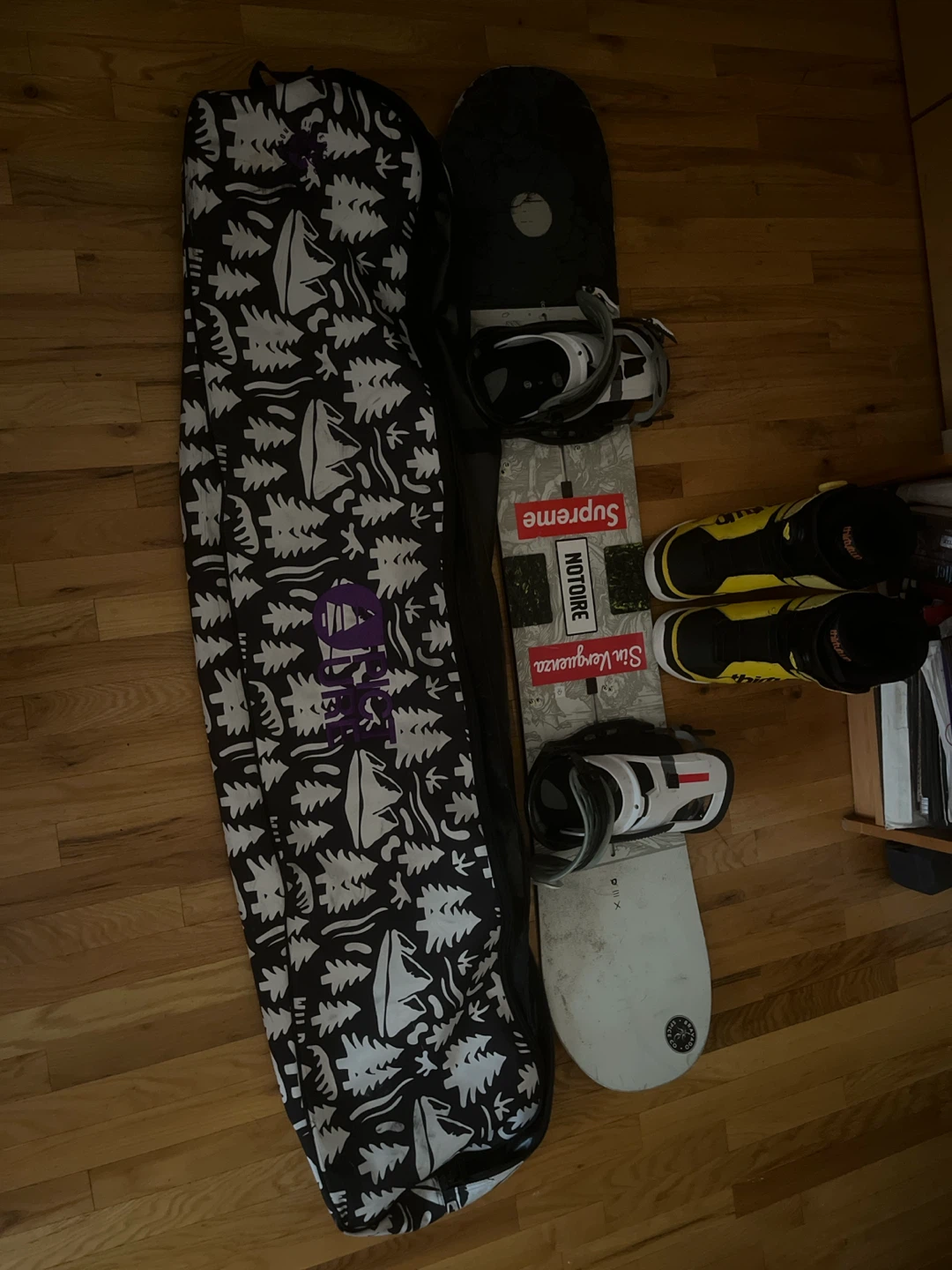 Quiksilver Snowboard Jacket and Burton Snowboard with Bag