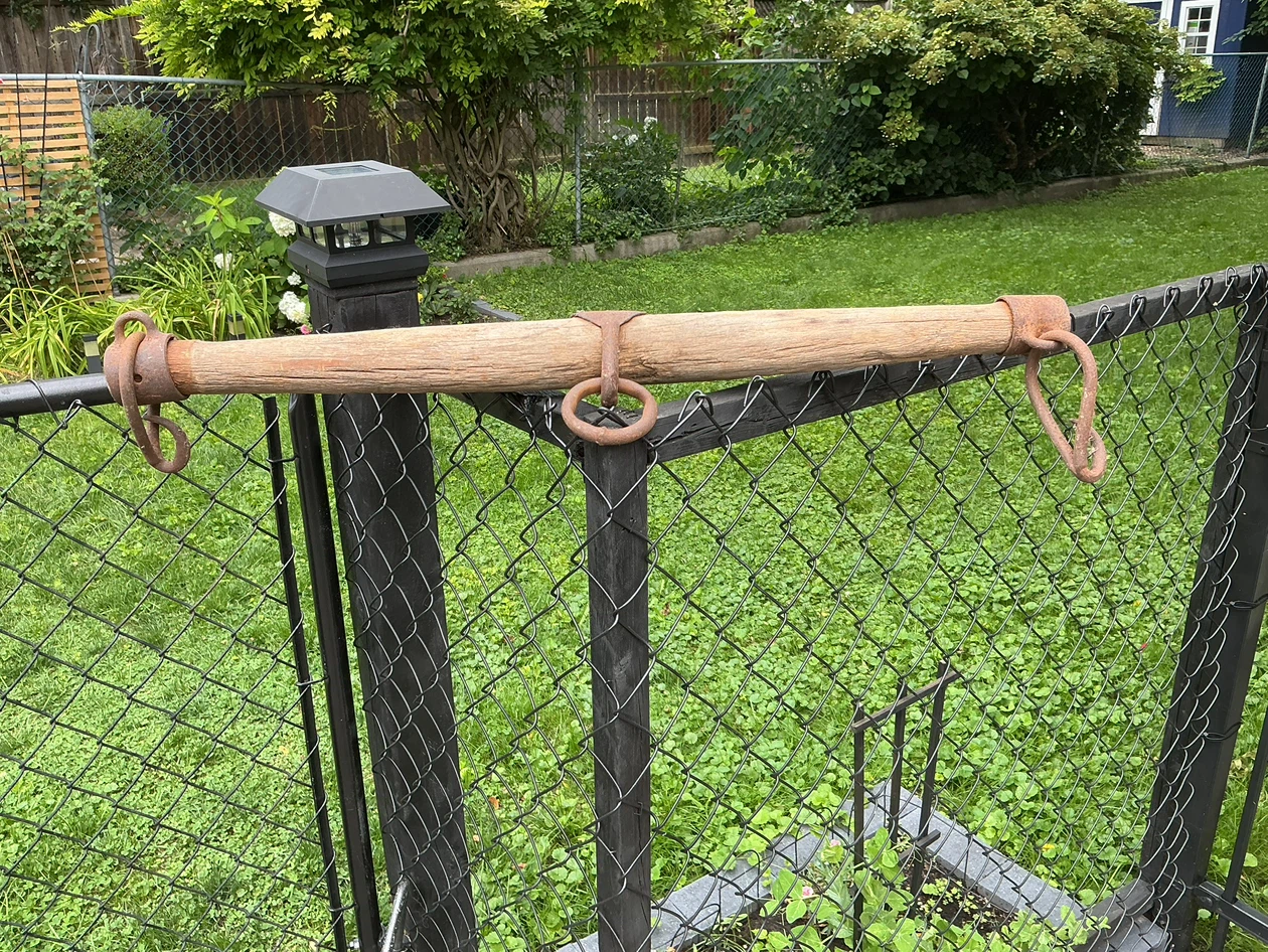 Antique Wooden Ox Yoke with Rusty Metal Hardware