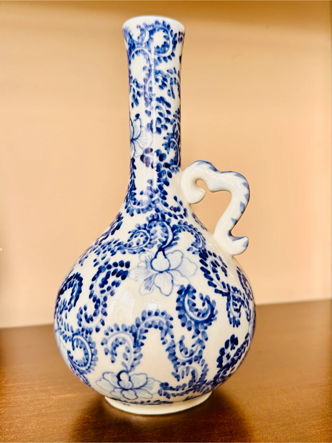 Blue and White Floral Ceramic Bud Vase