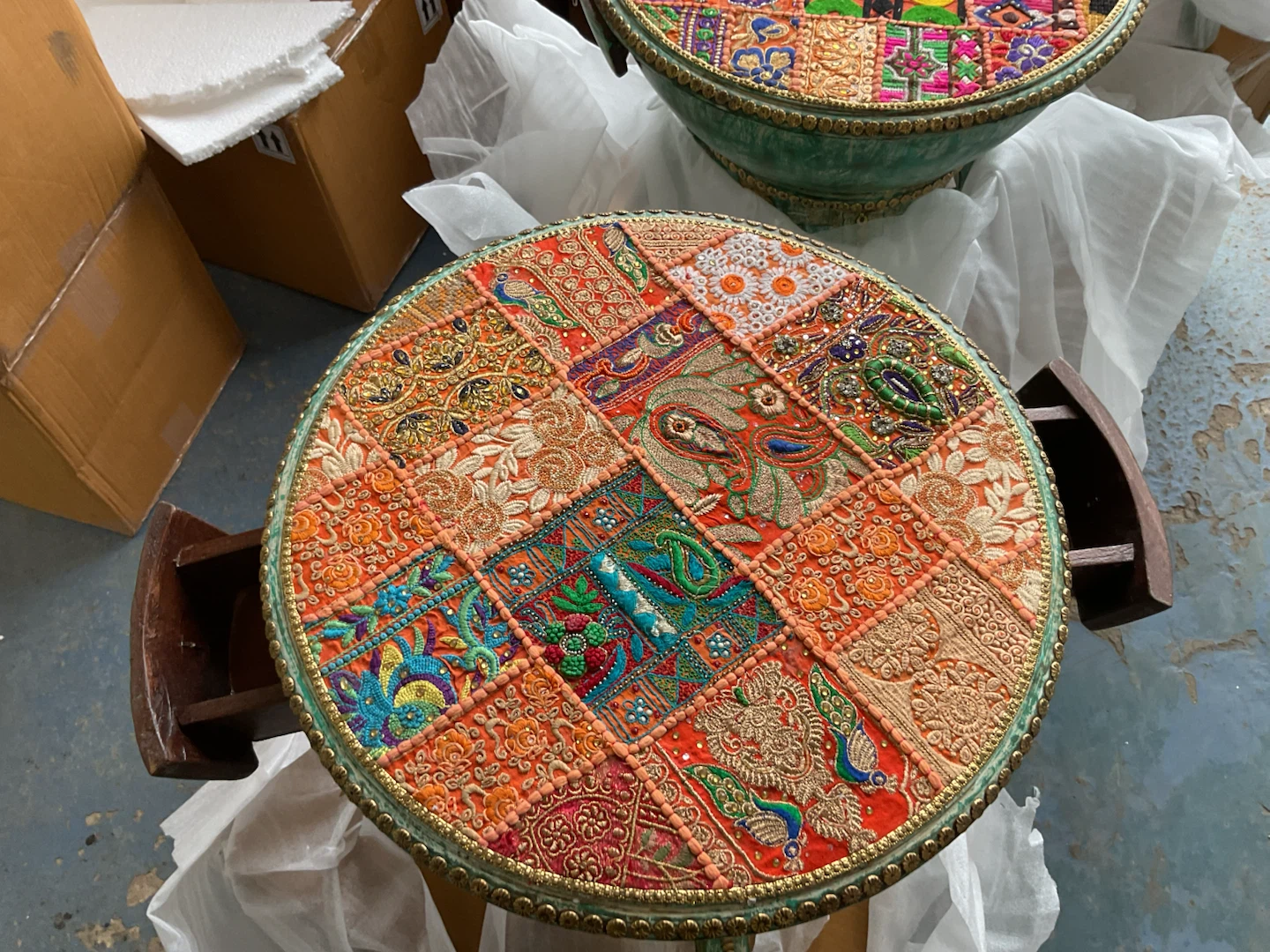 Handmade Embroidered Accent Table with Drawer - photo 2
