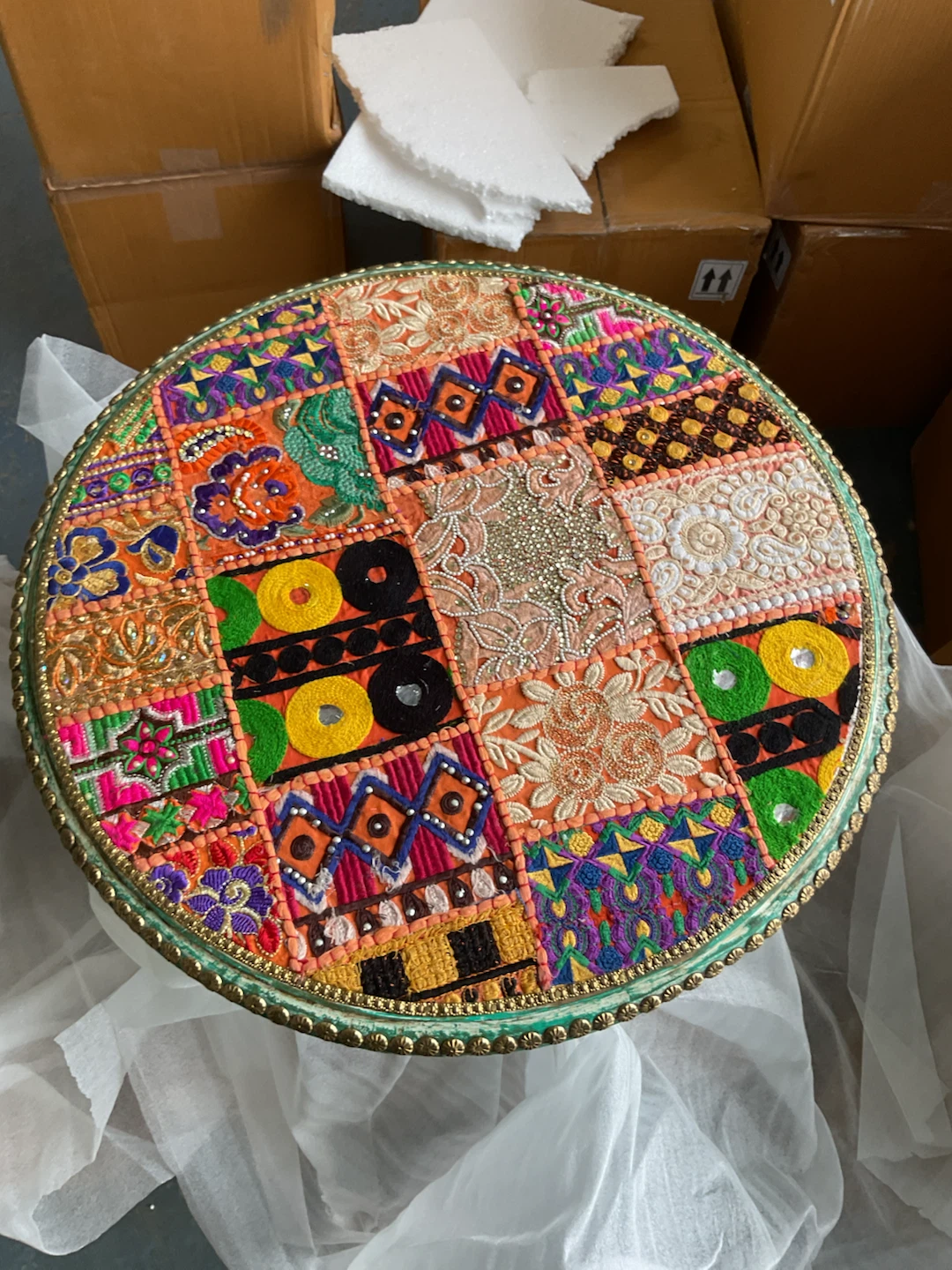Handmade Embroidered Accent Table with Drawer - photo 3