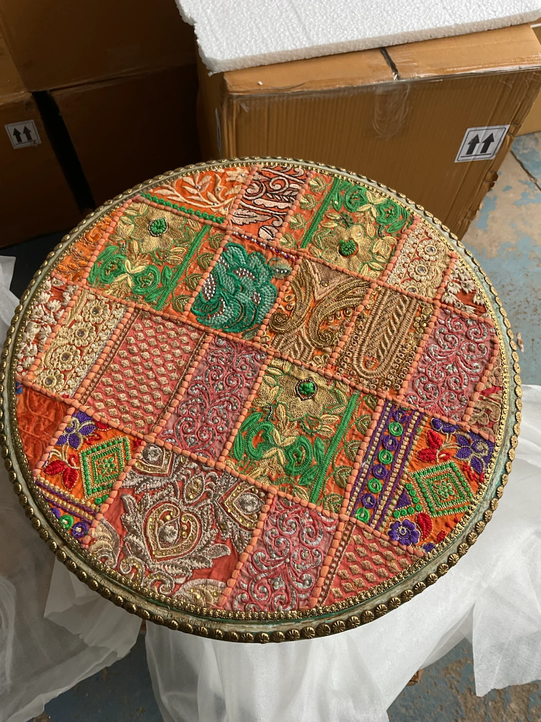 Handmade Embroidered Accent Table with Drawer - photo 4