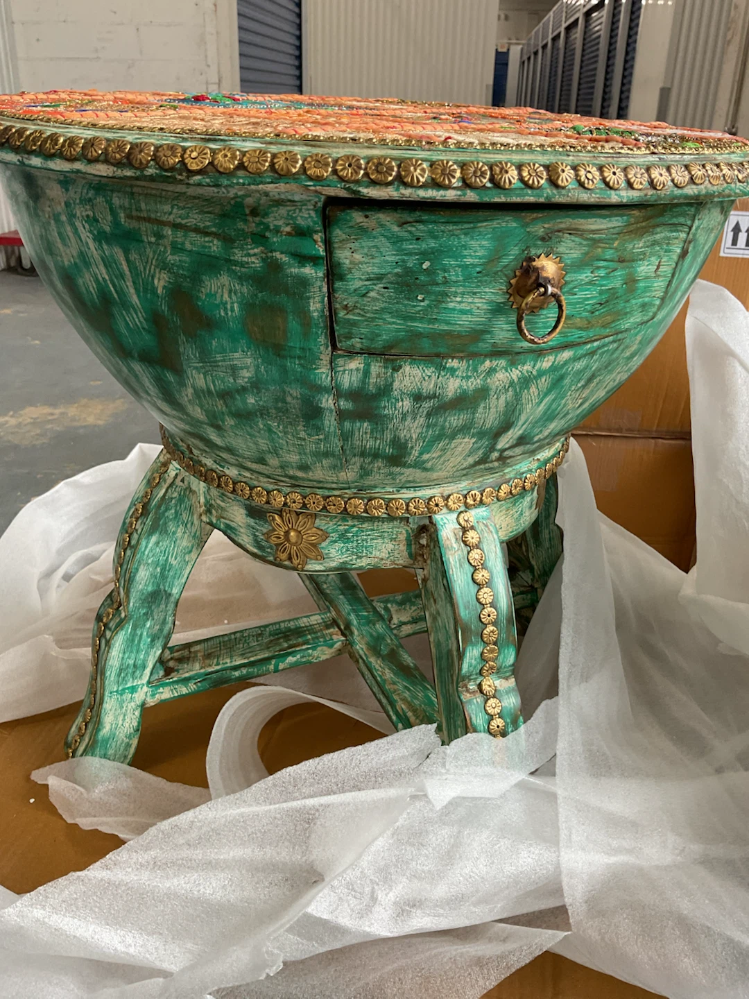 Handmade Embroidered Accent Table with Drawer - photo 5