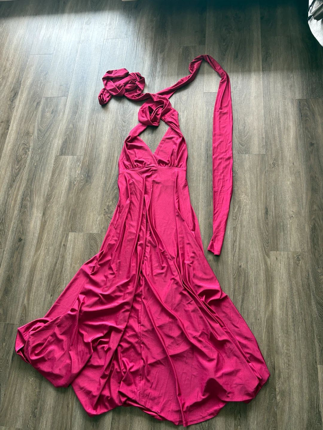 Wine red Halter Neck Maxi Dress