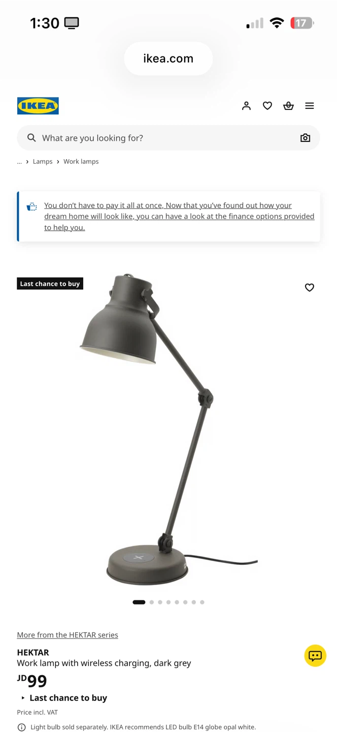 IKEA HEKTAR Work Lamp with Wireless Charging, Dark Grey