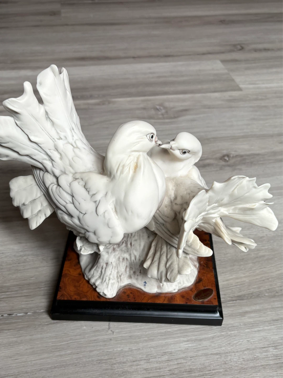 White Porcelain Doves Figurine on Wood Base - photo 2