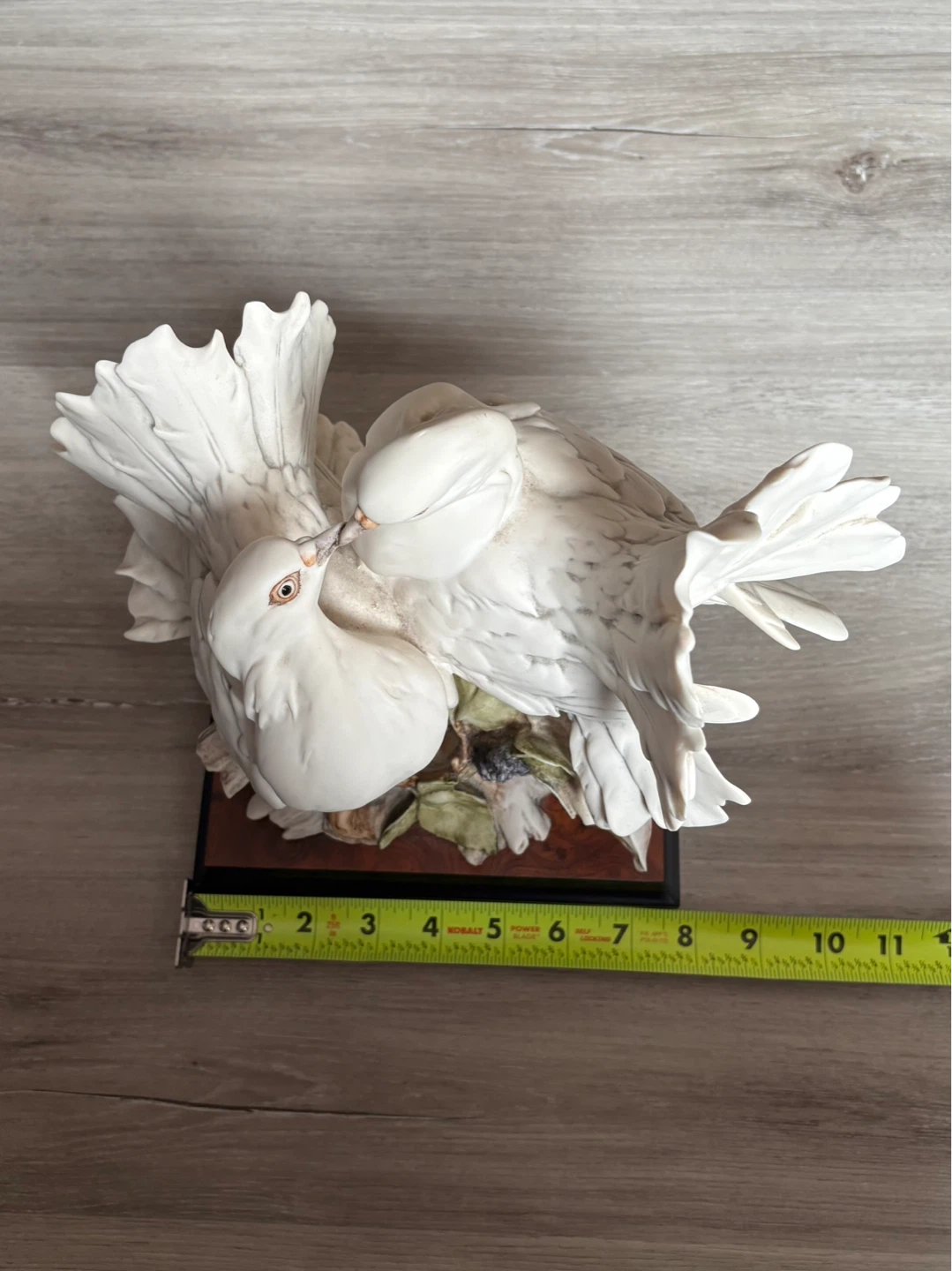White Porcelain Doves Figurine on Wood Base - photo 3