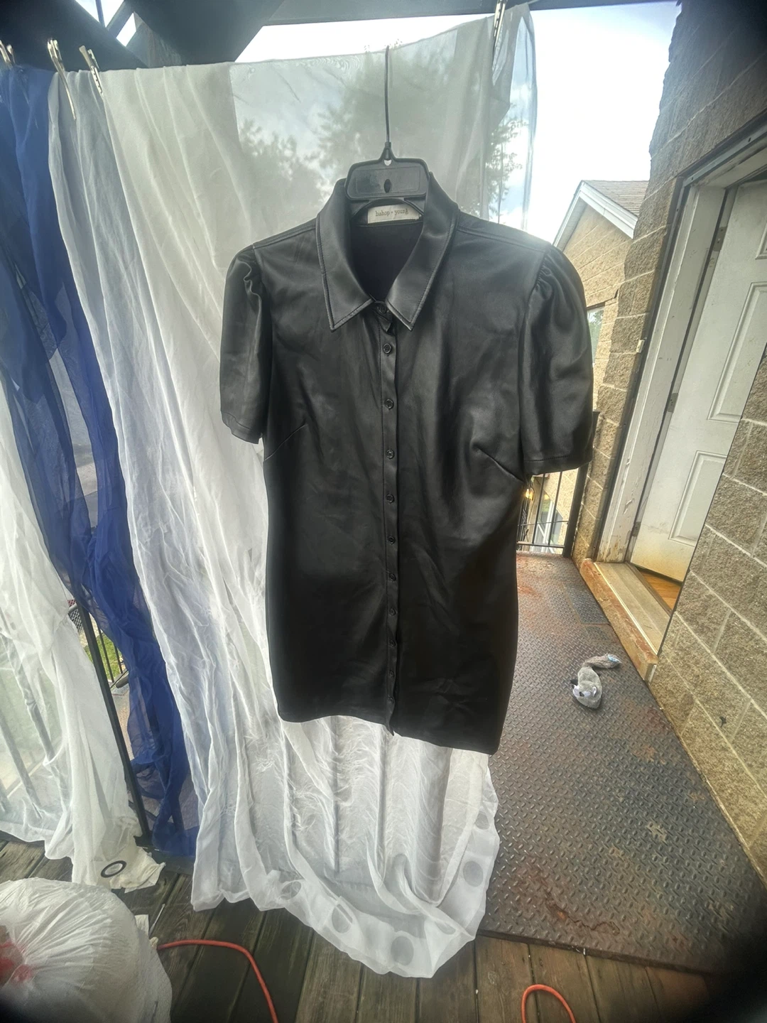 Black Faux Leather Button-Up Dress