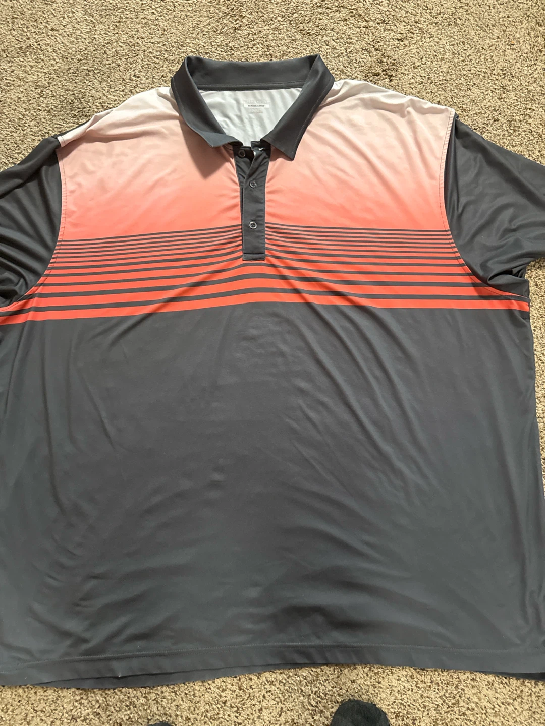 Men's Gray & Coral Striped Polo Shirt