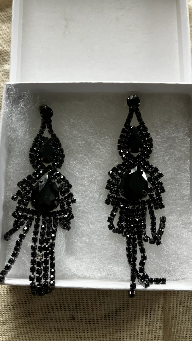 Gothic Black Dangle Earrings and Skull Neckless Set - photo 2