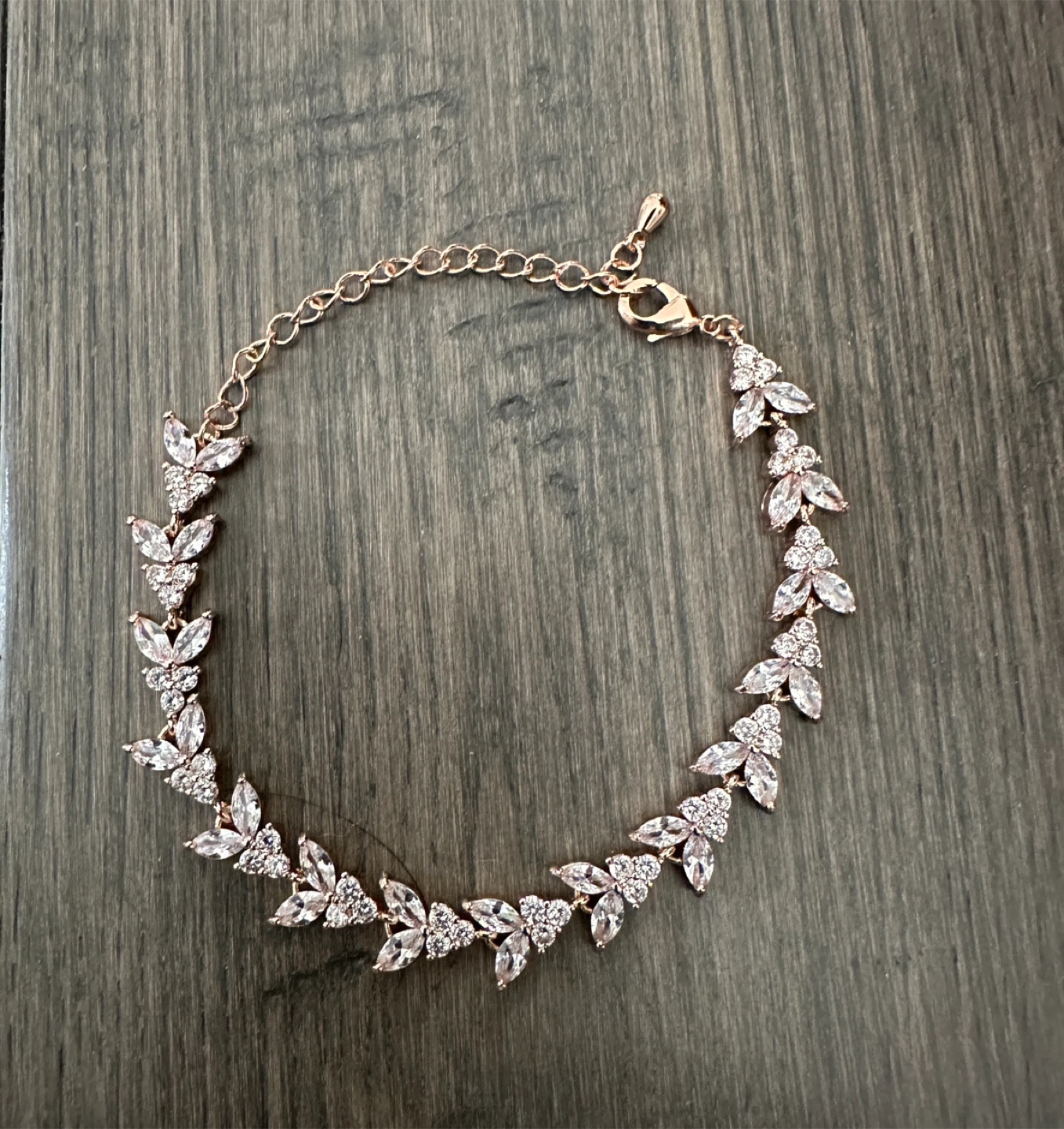 Rose Gold Crystal Leaf Bracelet