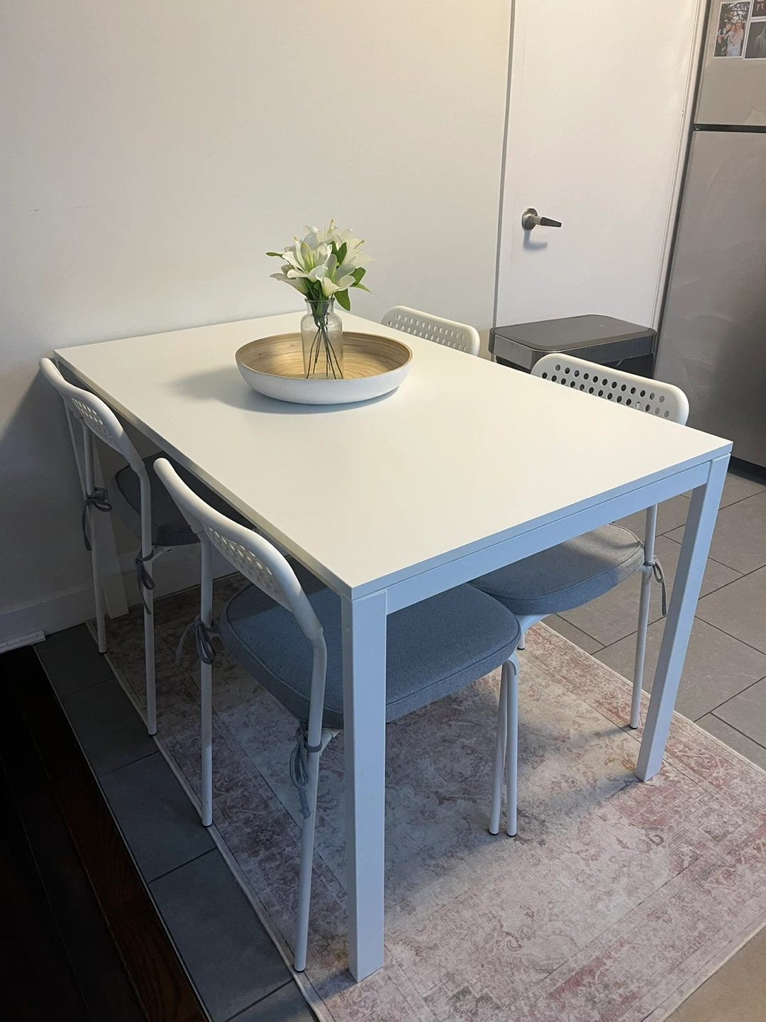 IKEA White Dining Table with 4 Chairs - photo 2