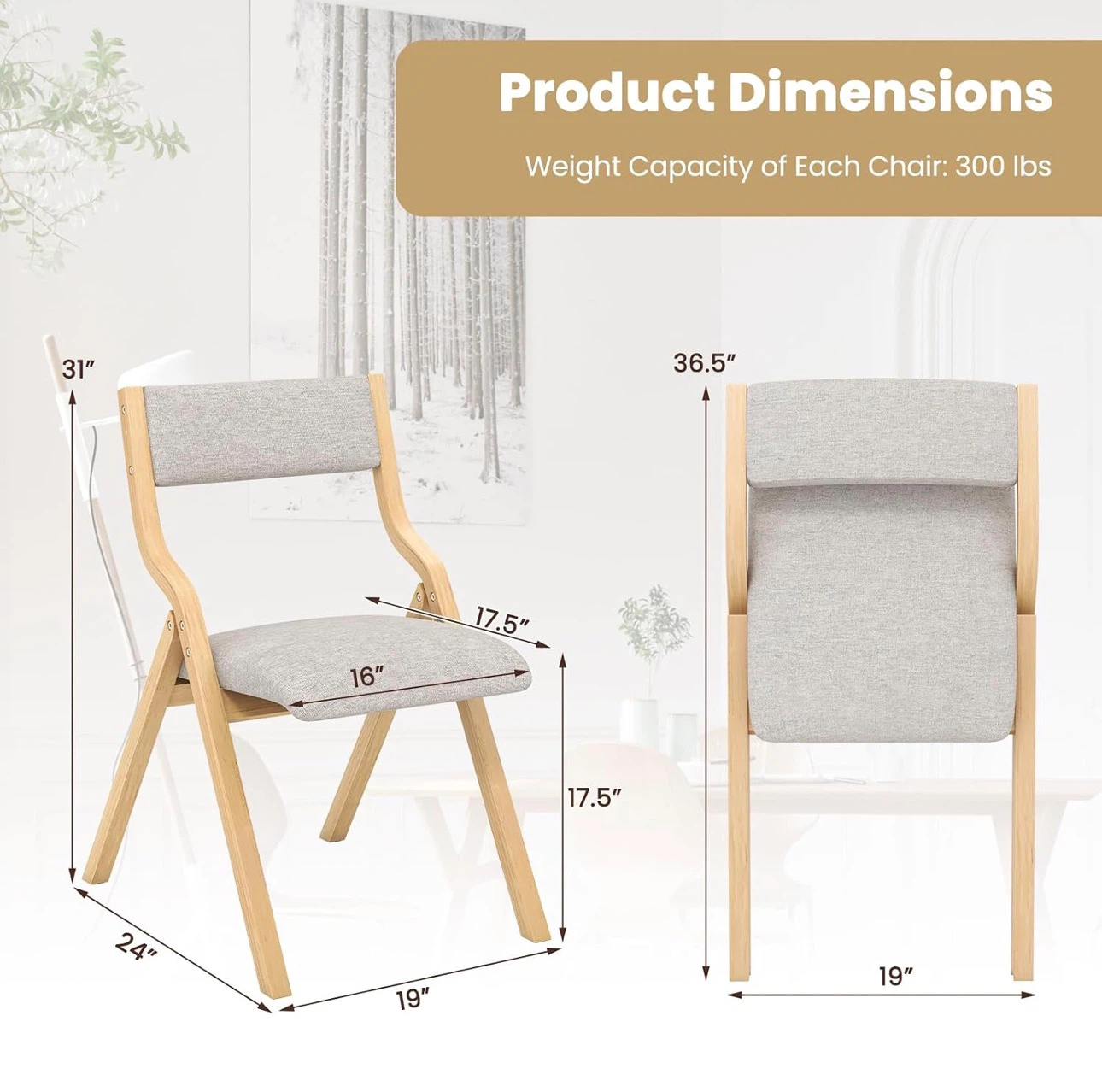 Giantex No Assembly Folding Dining Chairs Set of 2