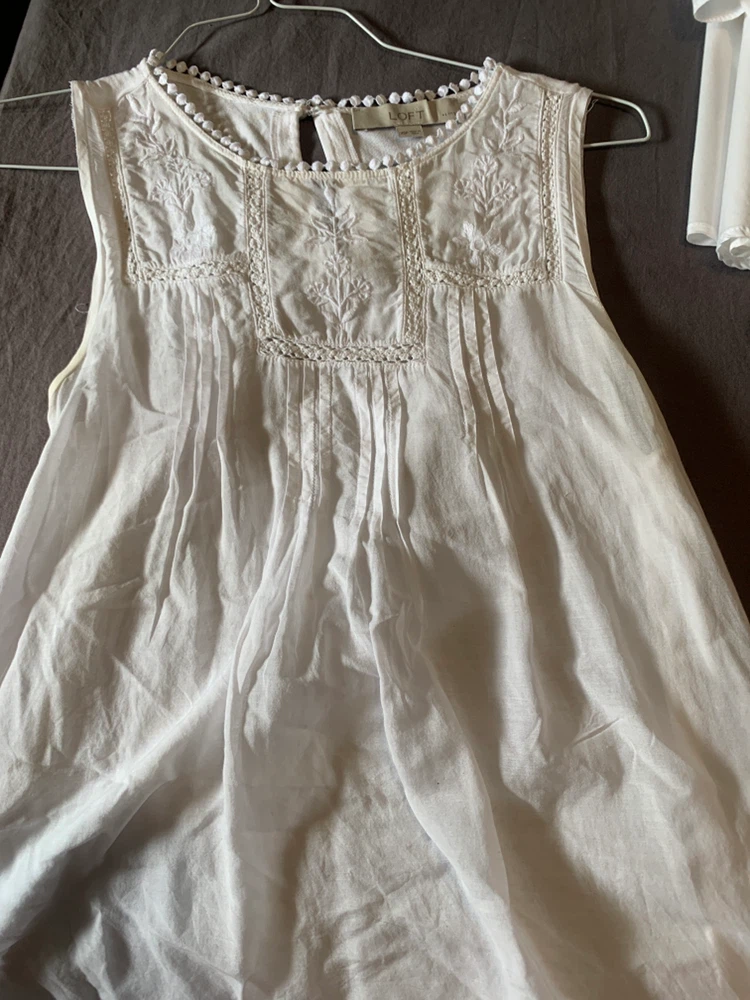 Loft White Embroidered Sleeveless Top