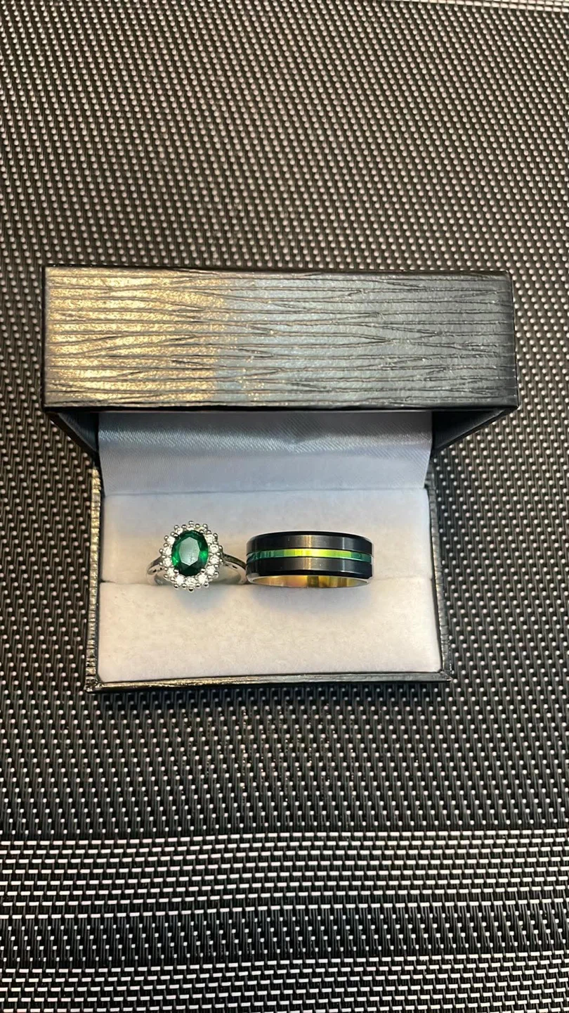 Emerald and Men's Wedding Ring Set