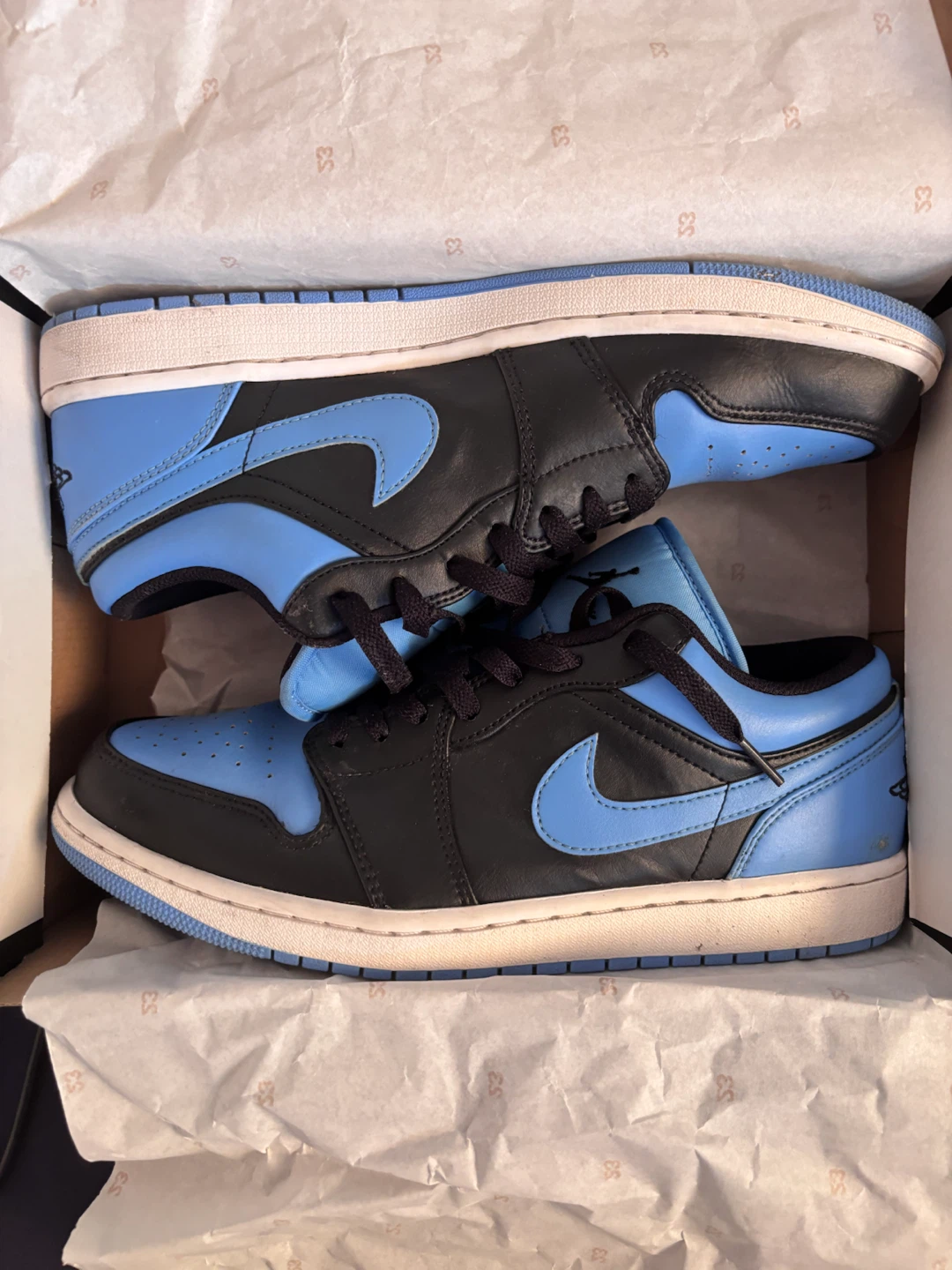 Air Jordan 1 Low Black/University Blue Sneakers - Size 10.5
