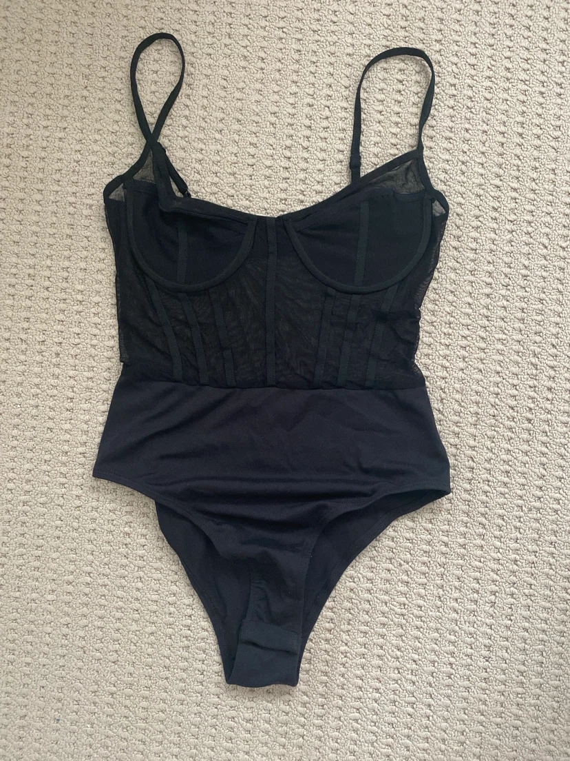 Black Mesh Corset Bodysuit