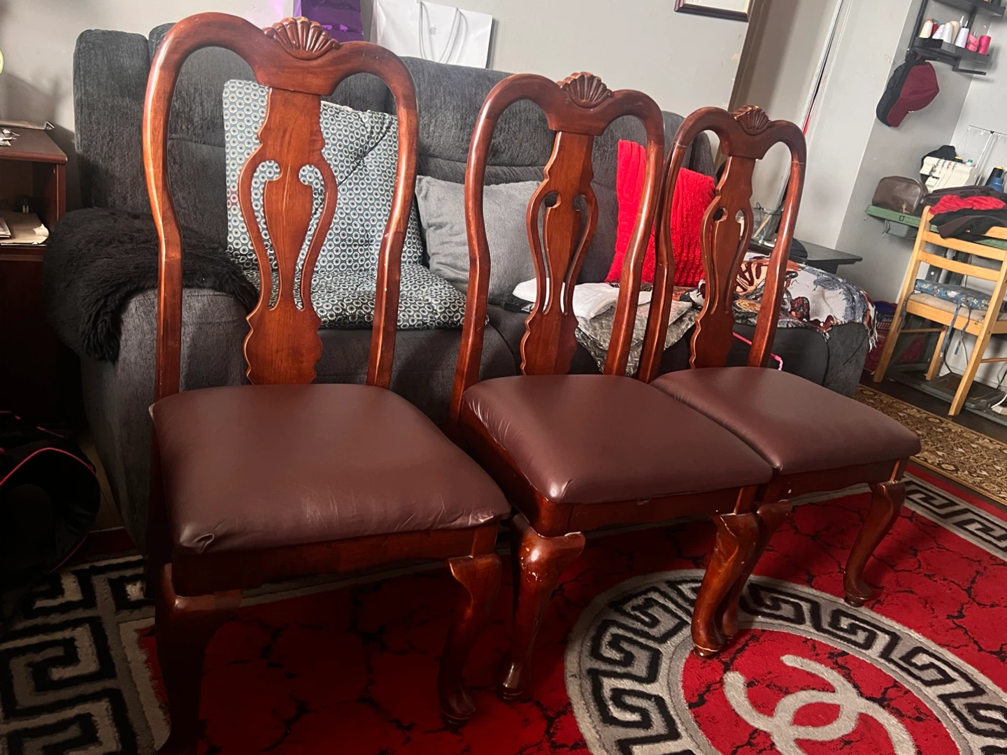 Wooden Dining Chairs with white Upholstery - Set of 4