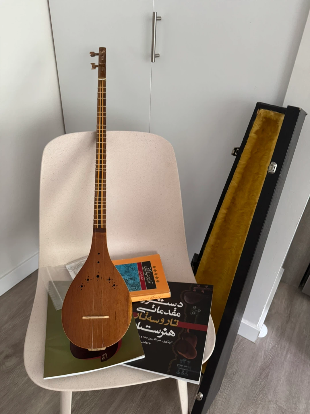 Wooden String Instrument with Case and Books - photo 3