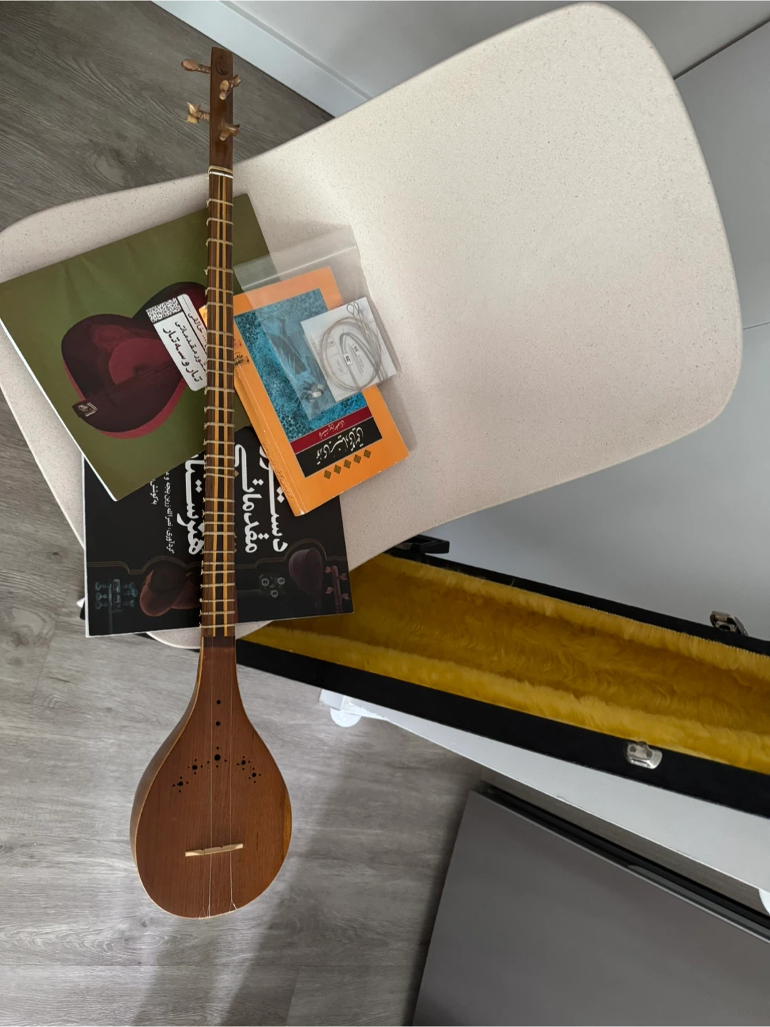 Wooden String Instrument with Case and Books - photo 4