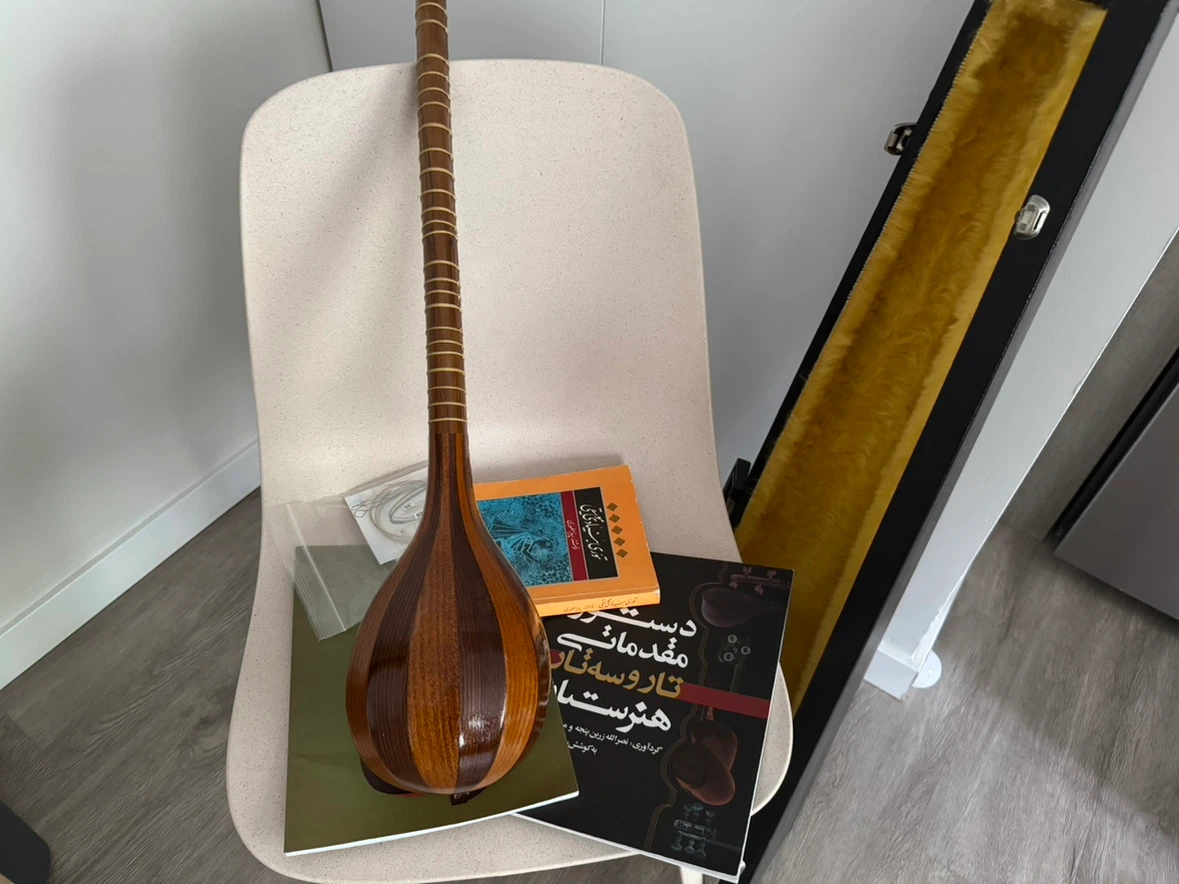 Wooden String Instrument with Case and Books - photo 5