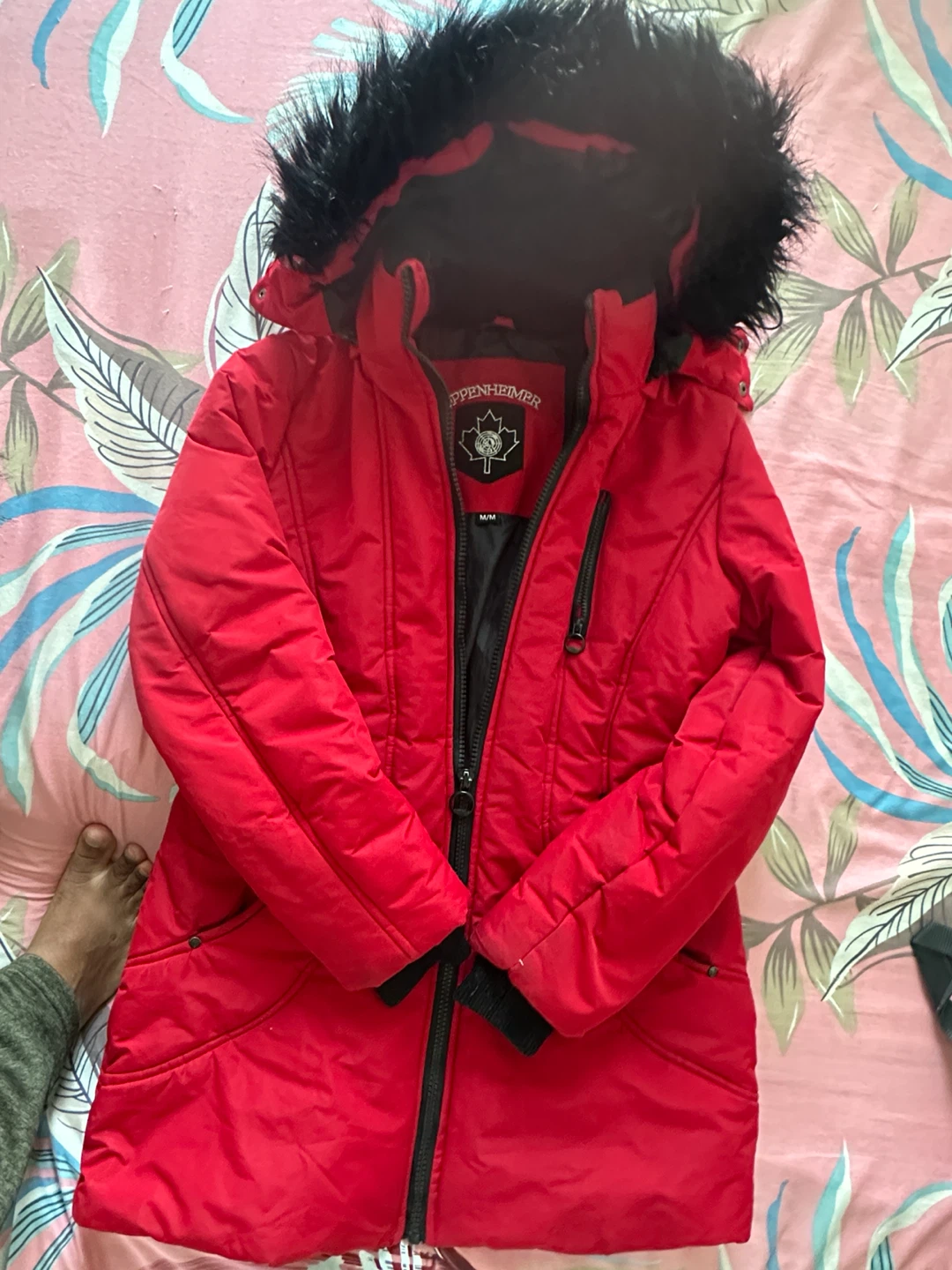 Red Oppenheimer Winter Jacket with Fur Hood - photo 2