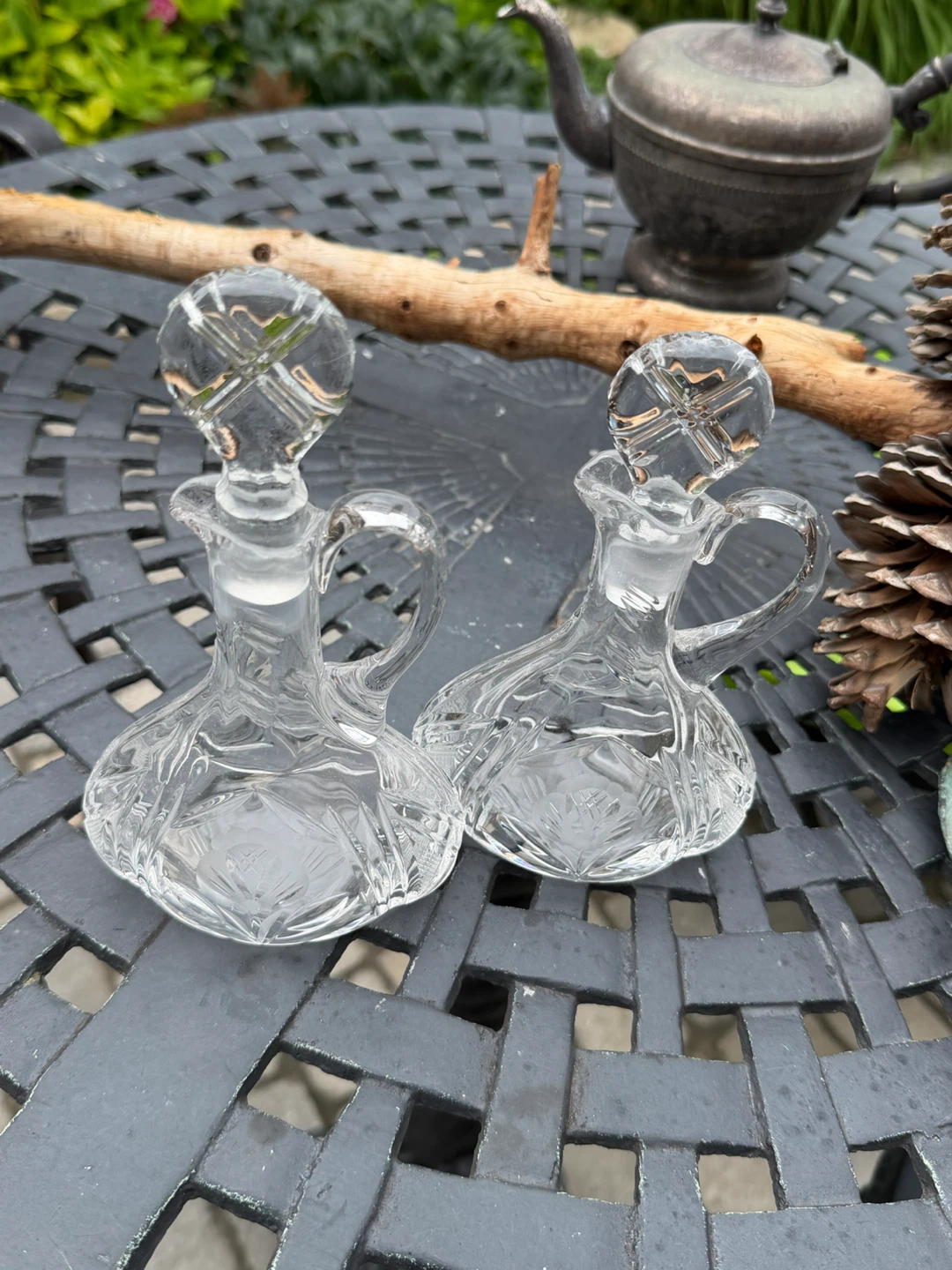 Vintage Bohemia Czech Crystal Oil and Vinegar Cruets