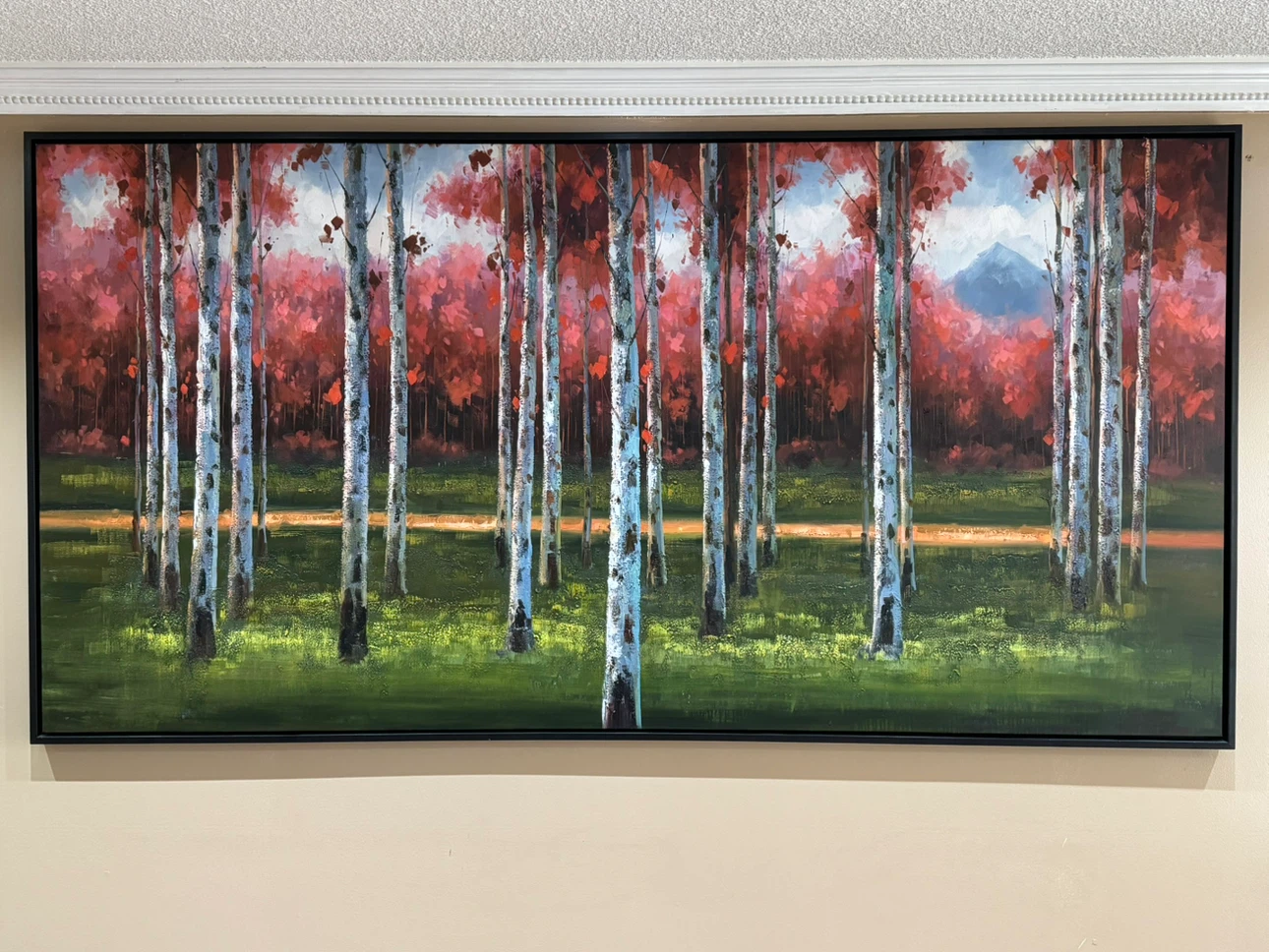 Hand Painted Large Framed Birch Tree Forest Landscape Painting
