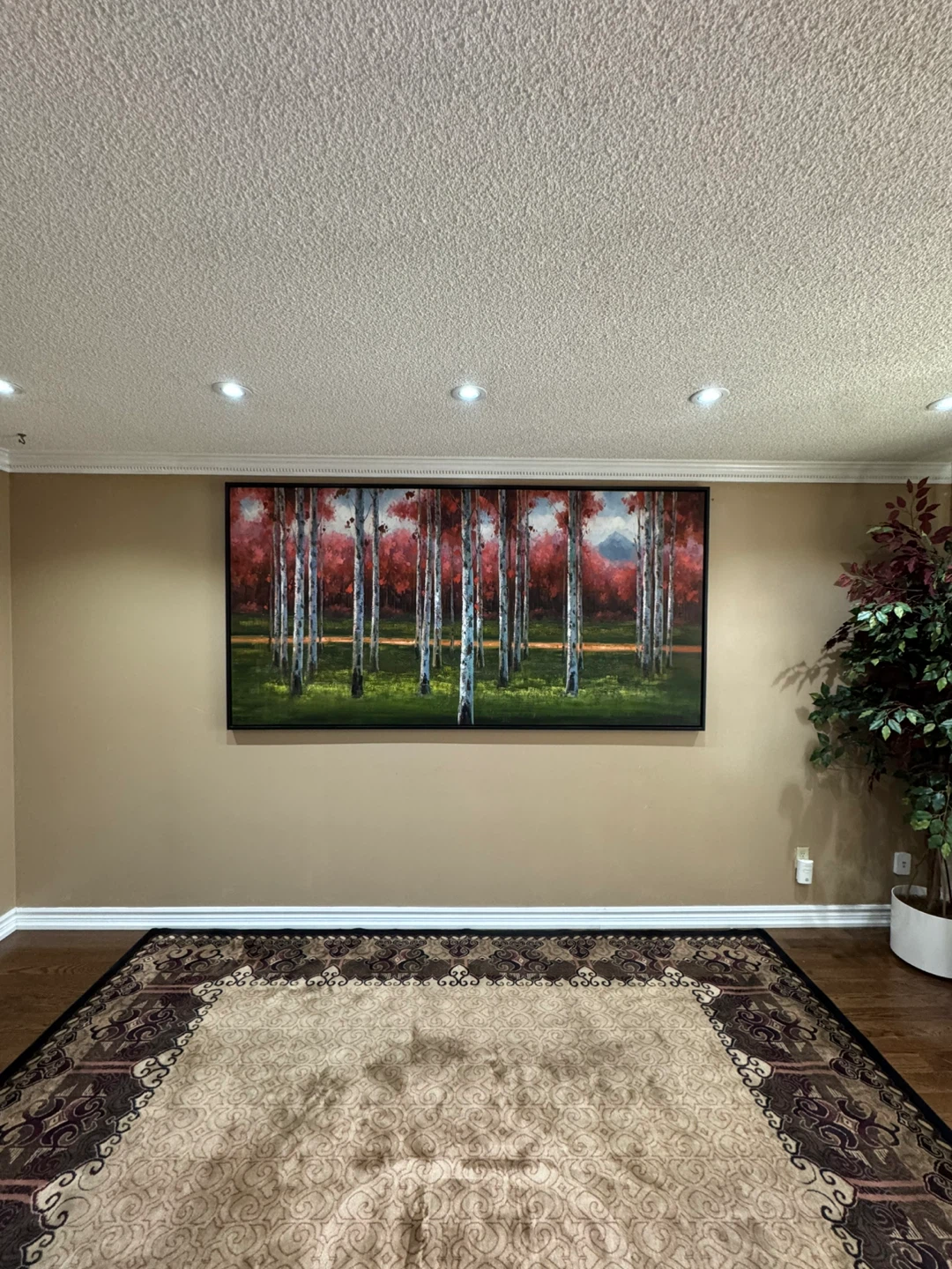 Hand Painted Large Framed Birch Tree Forest Landscape Painting - photo 2