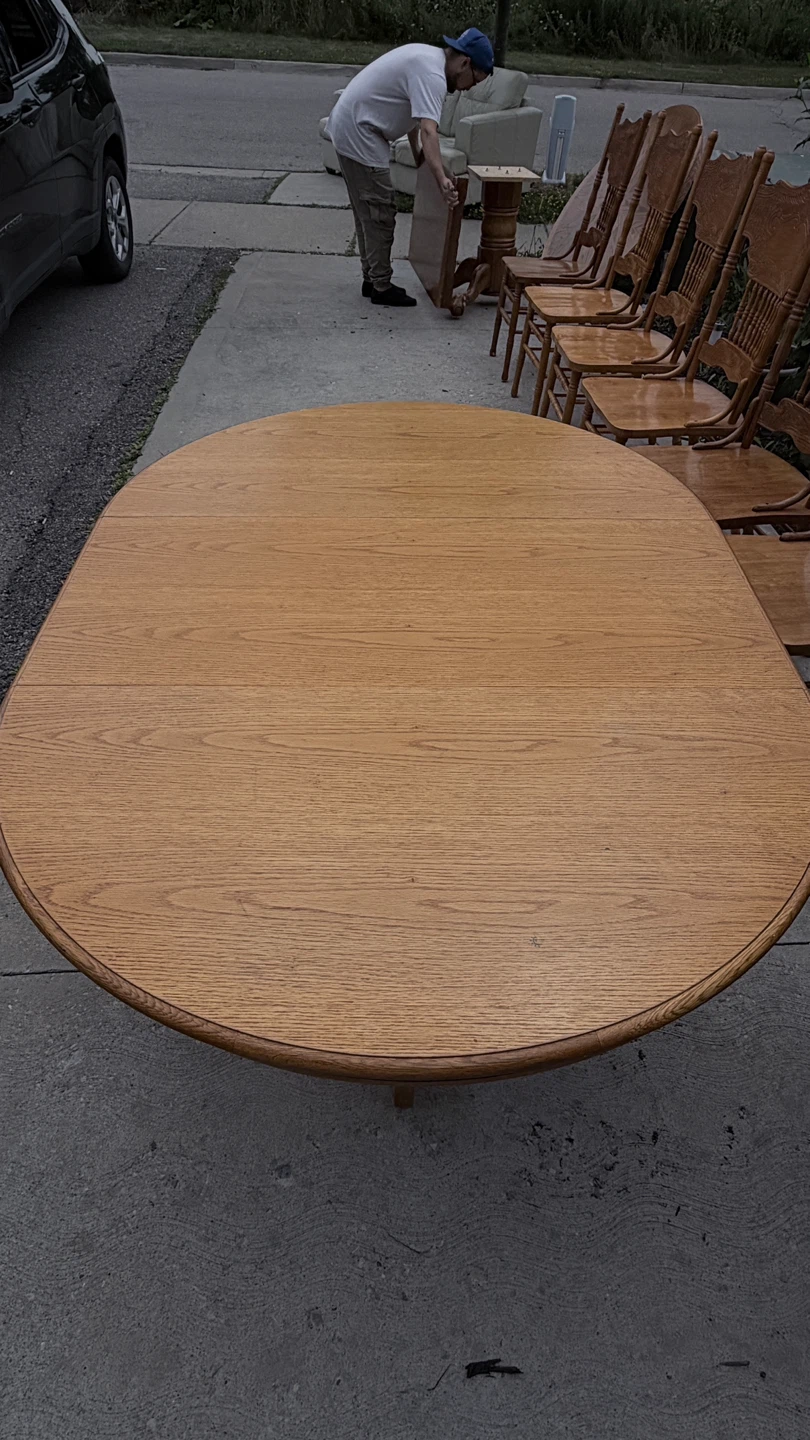 Set of 7 antique wooden dining chairs and 2 matching table - photo 2